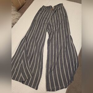 Roxy Navy and White Striped Wide-Leg Pants